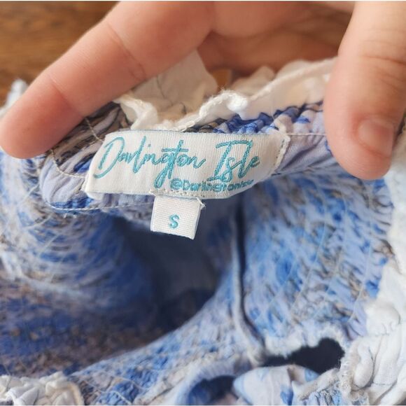 Darlington Isle blue floral smocked Midi Dress sz Small - Picture 2 of 3